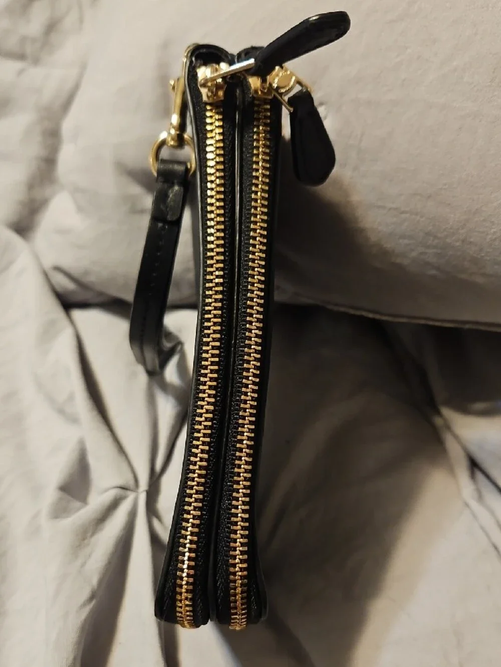 Coach Black Leather Wristlet with Gold Hardware